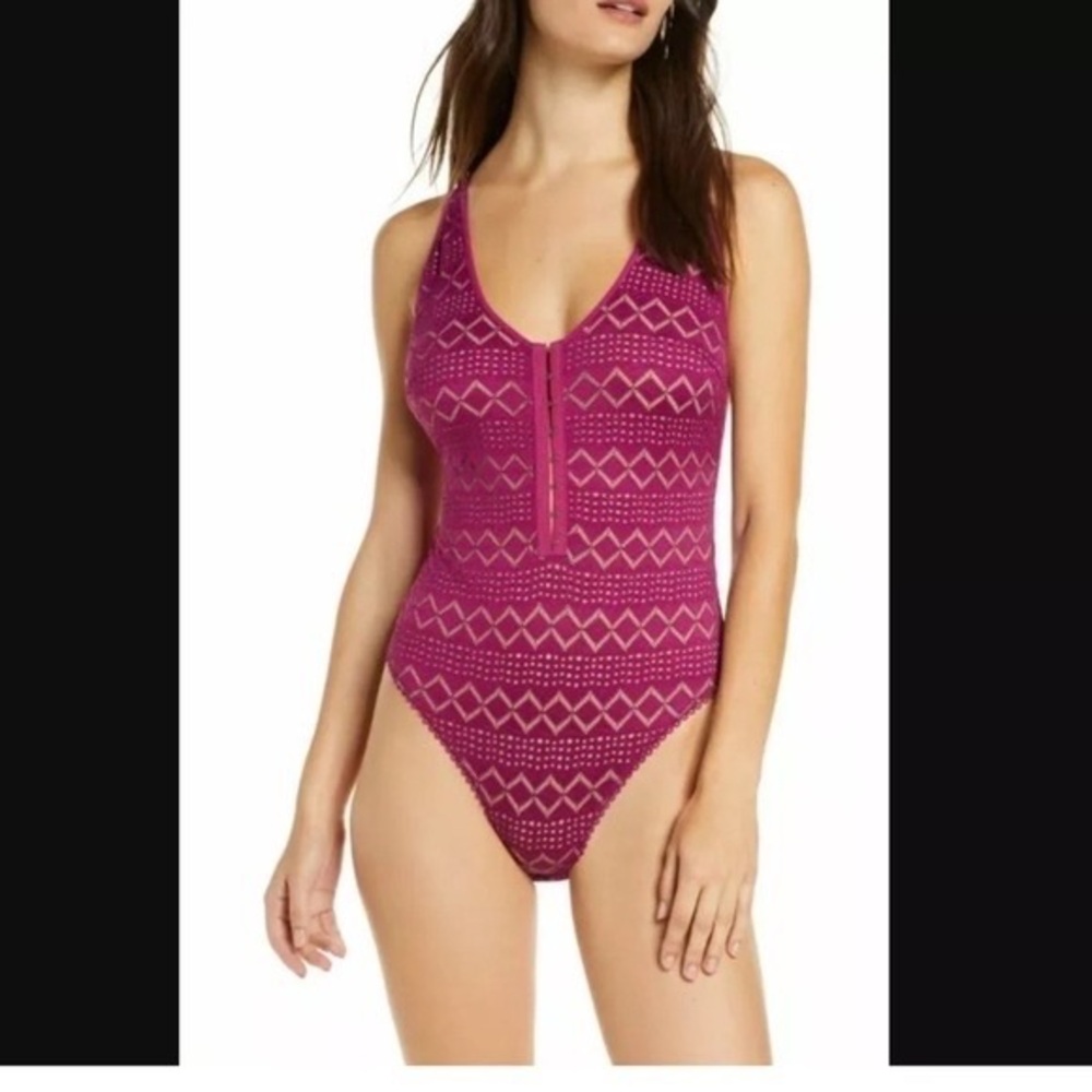 Free People Magenta Patterned One-Piece Swimsuit